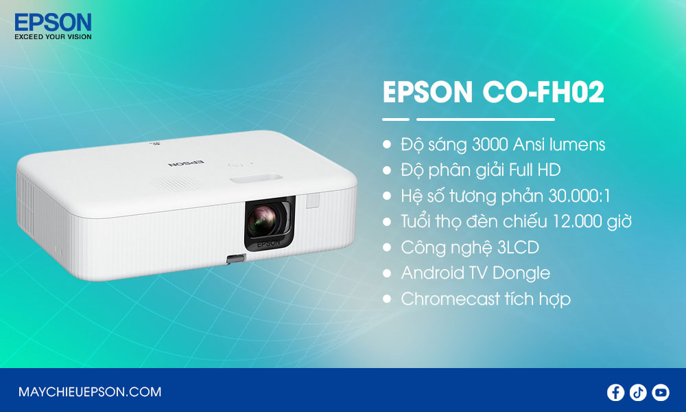 Epson CO-FH02 Máy chiếu Full HD thông minh 3LCD với độ sáng ấn tượng