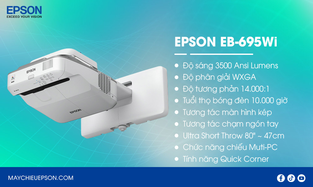 Epson EB-695Wi Máy chiếu siêu gần tương tác cho hội họp & lớp học thông minh
