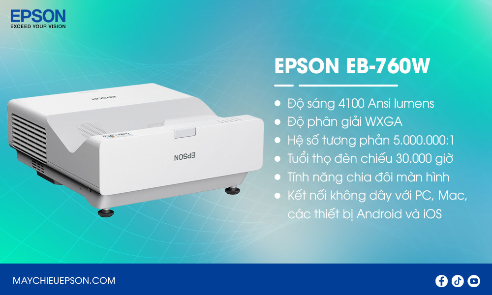 Epson EB-760W Máy chiếu siêu gần chuẩn WXGA, nâng tầm trình chiếu chuyên nghiệp