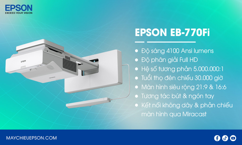 Epson EB-770Fi Máy chiếu tương tác siêu gần Full HD, 3LCD