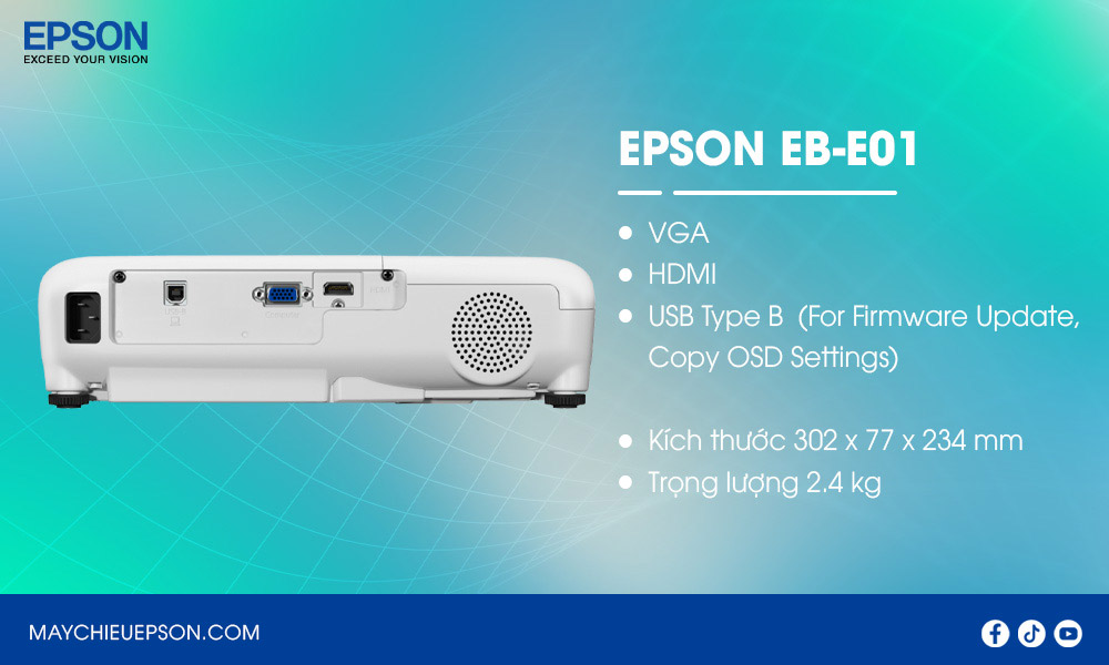Epson EB-E01 Máy chiếu chất lượng cao dùng dạy học, hội họp