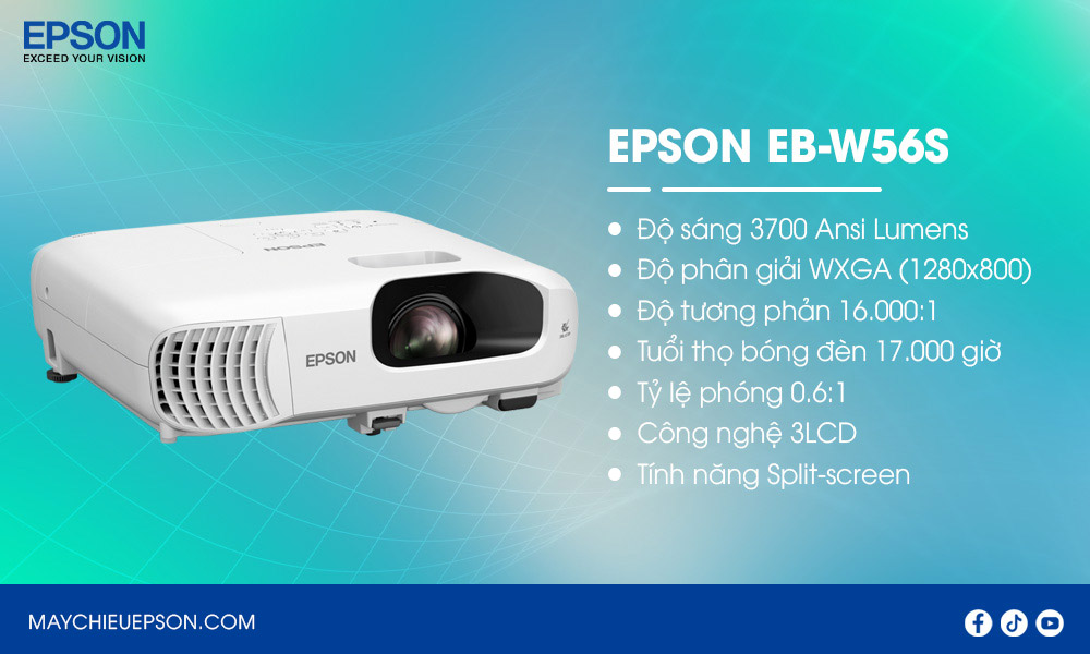 Epson EB-W56S máy chiếu gần đa năng WXGA công nghệ 3LCD