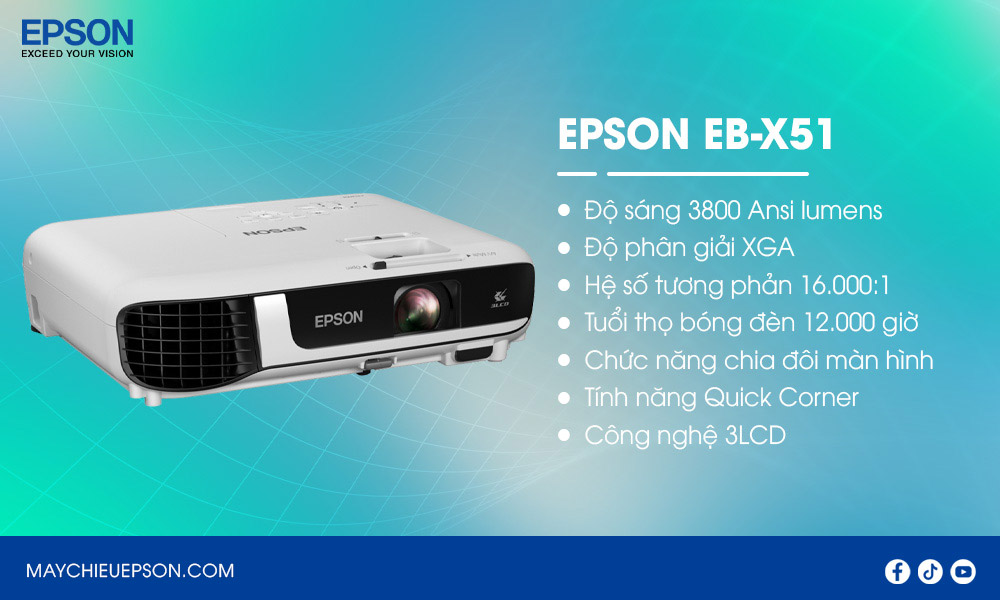 Epson EB-X51 Máy chiếu XGA 3LCD cho doanh nghiệp và giáo dục